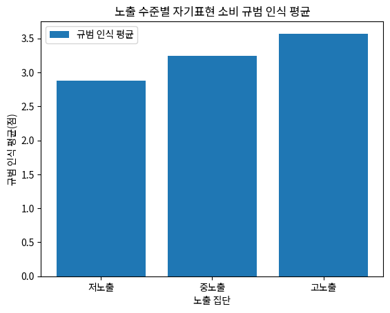 노출 수준별 자기표현 소비 규범 인식 평균