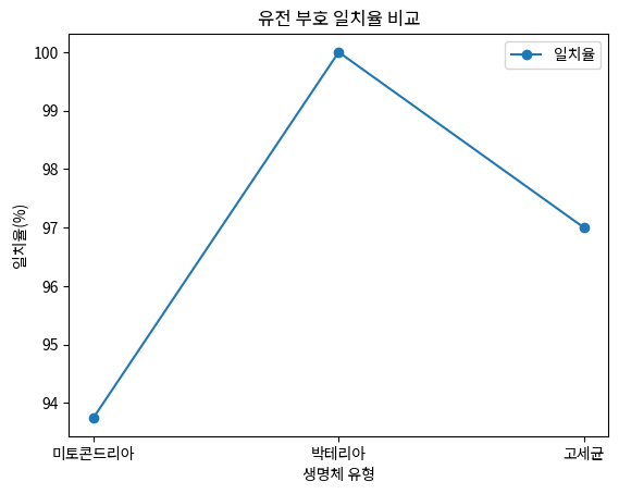 유전 부호 일치율 비교
